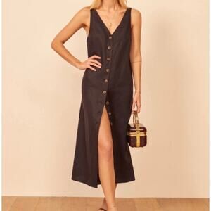 NWOT Reformation 100% Linen Black Button-Down Sleeveless Dress Size M QuietLux